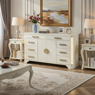 Sunvega Jasmine 8-Drawer Dresser with Side LED Lighting and Gold Accent Drawer Pulls