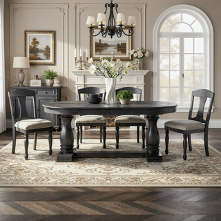 Sunvega Extendable Wooden Dining Table for 6 to 8 Persons with Curved Modern Design