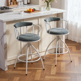 Sunvega Modern Industrial Swivel Bar Stool Set of 2 with Cushioned Fabric Seat