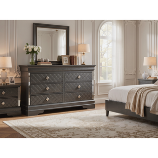 Sunvega Sophisticated Silver Champagne Transitional Nightstand with Two Drawers for Storage