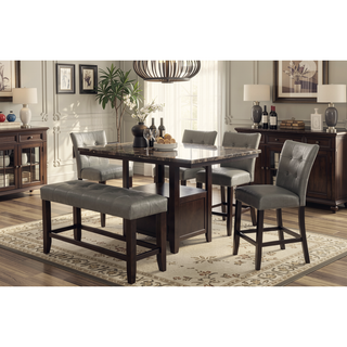 Sunvega Silver Faux Leather Upholstered Tufted Seat Counter Height Bench