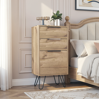 Sunvega Light Oak Dresser with Three Drawers and Hairpin Legs for Bedroom