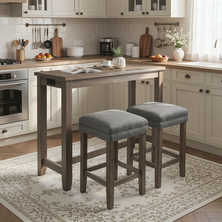 Sunvega Transitional Antique Blue and Gray Finish 3pc Dining Table Set with USB Port