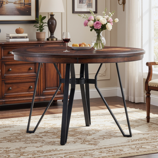 Sunvega Mid Century Modern Dining Table with Metal Hairpin Legs and Shelf