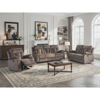 Sunvega Reclining Transitional Microfiber Fabric Sofa with Lumbar Support