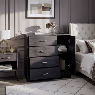 Sunvega Modern Black Wengue Dresser with 1 Door 4 Drawers and 2 Shelves