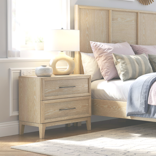 Sunvega Light Brown Finish Contemporary Style 2-Drawer Bedside Table with Ball Bearing Glides