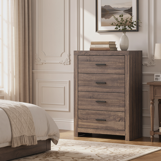 Sunvega Oak Rectangular 4-Drawer Chest with Rustic Finish and Spacious Storage