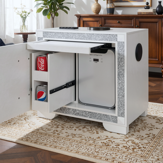 Sunvega White Nightstand with Integrated Speaker Cooler Insert and Glitter Detailing