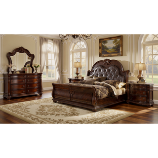 Sunvega Traditional Dark Walnut Wood Chest with Five Drawers and Metal Handles