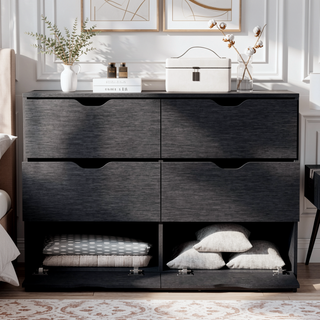 Sunvega Black Double Dresser with 4 Drawers and 2 Pull Down Cabinets