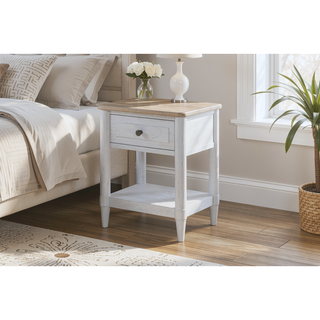 Sunvega Cement and Sand Teen Nightstand with Drawer and USB Charging Port