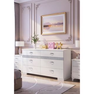 Sunvega Modern Dresser with Six Spacious Drawers and Built-in Jewelry Organizers