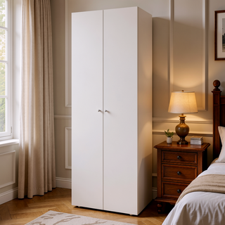 Sunvega White 2 Door Armoire with Shelves for Bedroom Storage