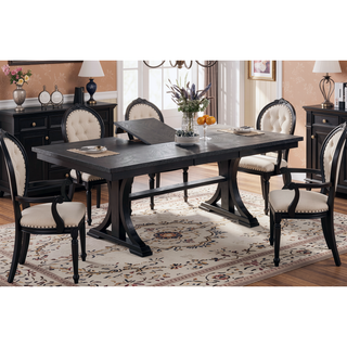 Sunvega Charcoal Color Wooden Dining Table with Trestle Base and Butterfly Leaf