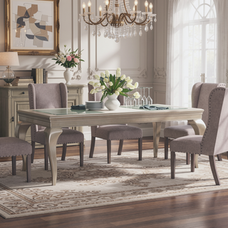 Sunvega Silver Finish Wood Dining Table with Separate Extension Leaf for 6 Seats