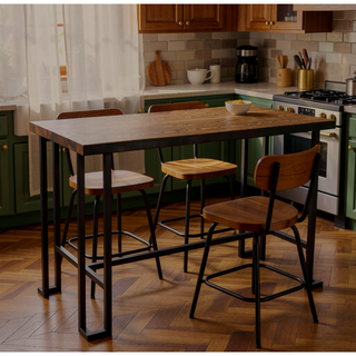 Sunvega Industrial Counter Table with Brown Bamboo Top and Sturdy Metal Frame