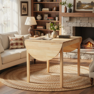 Sunvega Natural Pinewood Drop Leaf Kitchen Table for Small Spaces with Folding Dining Design