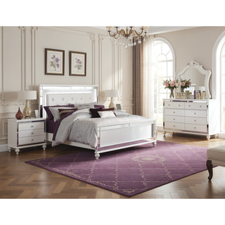 Sunvega Modern White Dresser with 9 Crystal Knob Drawers and Faux Alligator Fronts