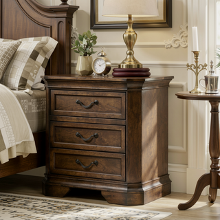 Sunvega Antique Walnut Brown 3-Drawer Wood Nightstand with Distressed Marks