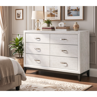 Sunvega Contemporary Gray Finish Wooden Dresser with Six Storage Drawers
