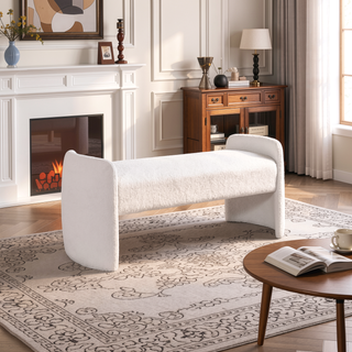 Sunvega Ivory Velvet Upholstered Accent Bench with Foam-Padded Seat and Leveling Legs