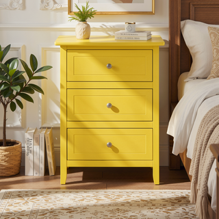 Sunvega Transitional Oak Nightstand With Three Drawers For Bedroom