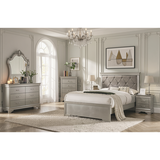 Sunvega Modern Glam Champagne Finish Crystal Diamond Tufted Crocodile Texture Nightstand