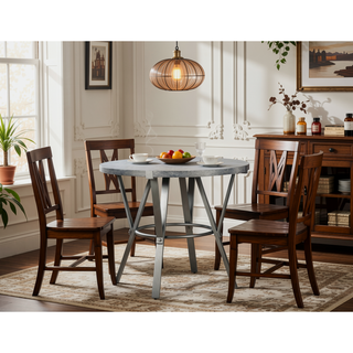 Sunvega Dark Gray Round Counter Table with Iron Base and Wood Veneer Top