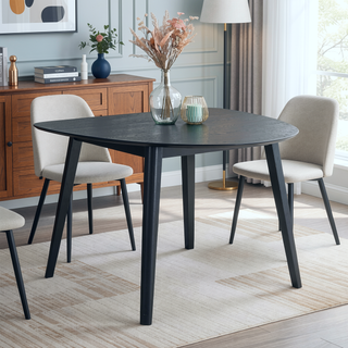 Sunvega Modern Black Finish Wooden Dining Table with Unique Shape Tabletop