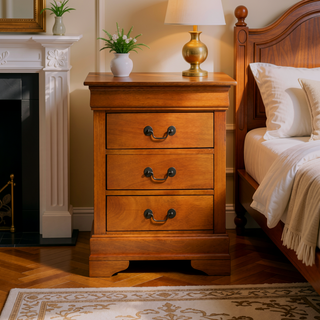 Sunvega Durable Solid Oak Nightstand with Three Spacious Drawers for Essentials