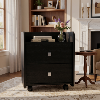 Sunvega Modern Nightstand with Two Drawers and Open Shelf for Bedroom