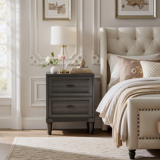 Sunvega Gray Finish Nightstand with Dovetail Drawers for Bedroom Furniture