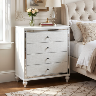 Sunvega Modern White Dresser with 9 Crystal Knob Drawers and Faux Alligator Fronts