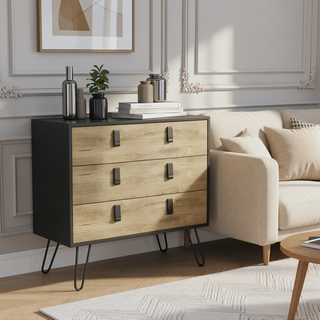 Sunvega Modern Black Macadamia Chest of Drawers with Hairpin Legs and Metal Accents