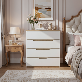 Sunvega Four Drawer Dresser with Superior Top in White and Light Oak