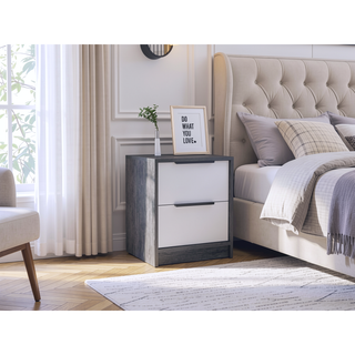 Sunvega Light Gray Two Drawer Nightstand with Metal Handle for Bedroom