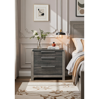 Sunvega Beige Nightstand with 3 Storage Drawers No Assembly Required