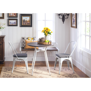 Sunvega Industrial Round Dinette Table with Vintage White Metal and Espresso Wood Top