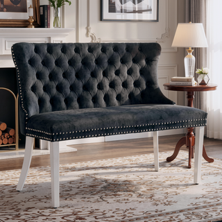 Sunvega Mid Century Modern Velvet Double Dining Loveseat Bench with Gold-Plated Steel Legs