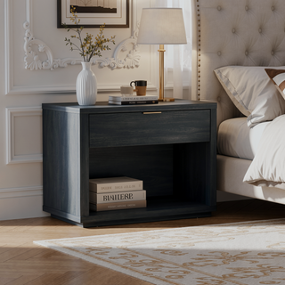 Sunvega Modern Brown Nightstand with Open Shelf and Drawer for Bedroom