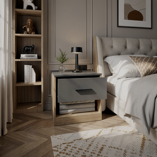 Sunvega Modern Natural Oak Nightstand with Drawer and Open Shelf for Bedroom