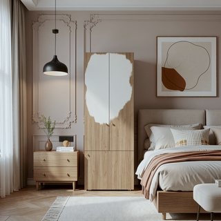 Sunvega Wenge Tall Wardrobe Cabinet with Hanging Rod and 4 Shelves for Bedroom