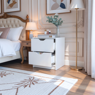 Sunvega White 2-Drawer Nightstand with Large Storage for Bedroom Organization