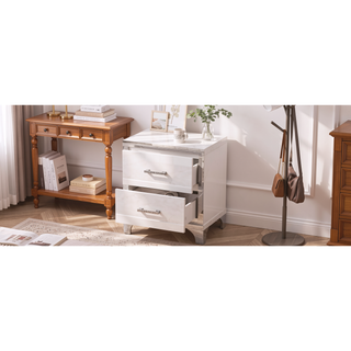 Sunvega High Gloss White Nightstand with 2 Drawers and Metal Handle for Bedroom