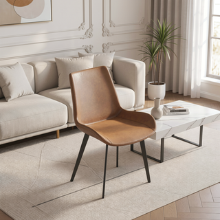 Sunvega Modern Brown Dining Chair with Black Metal Legs and Ergonomic Seat Design