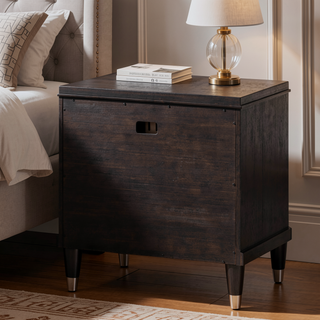 Sunvega Brown Two-Drawer Nightstand with Metallic Accents and Felt Lined Top