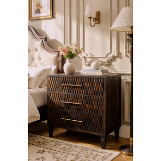 Sunvega Solid Mango Wood Arno Chest with Velvet Mocha Finish and 3-Drawers