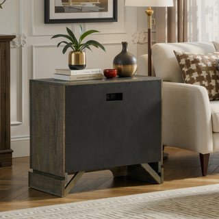 Sunvega Dark Cocoa Transitional Nightstand with Brass Knobs and Dovetail Drawers