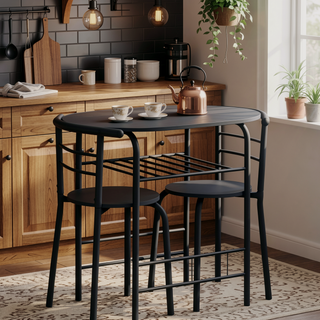 Sunvega Small 32 Inch Black Laminate Dining Table Set with 2 Chairs for Kitchen